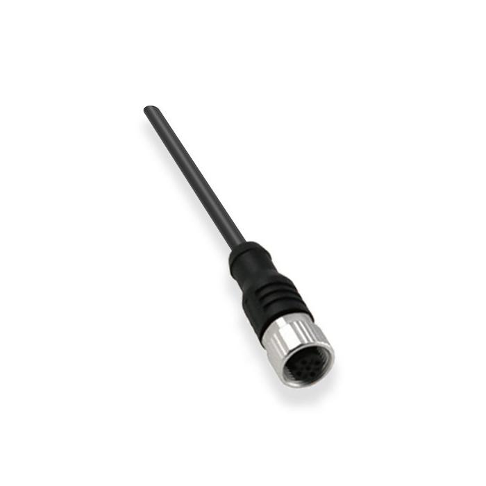 M12 4Pin, straight female, high temperature resistance 120℃, single-end precast PUR flexible cable, black sheath, 64H041-XXX